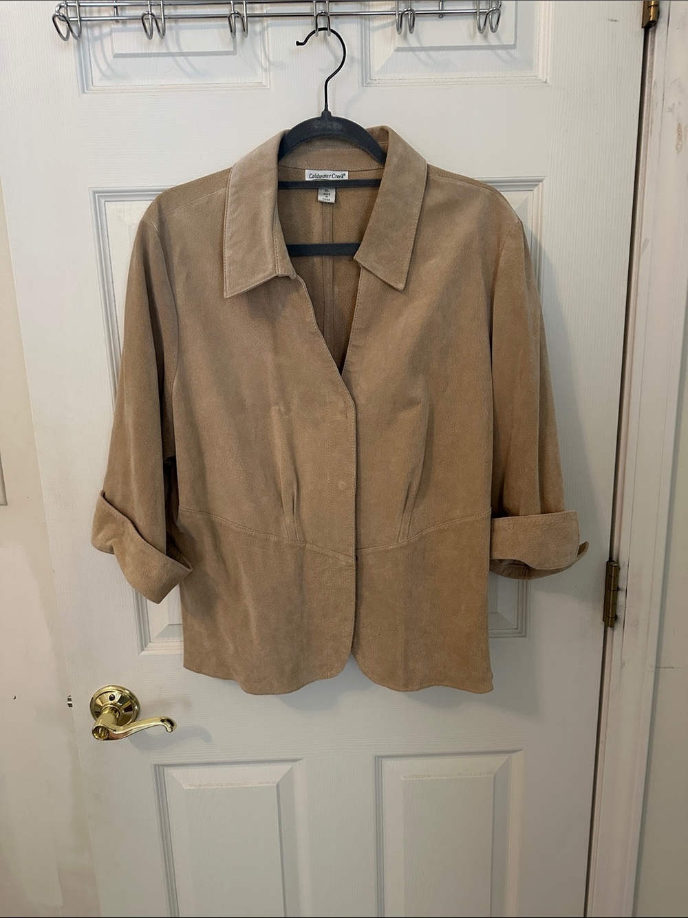 Coldwater Creek 3/4 sleeve leather jacket with snap closure